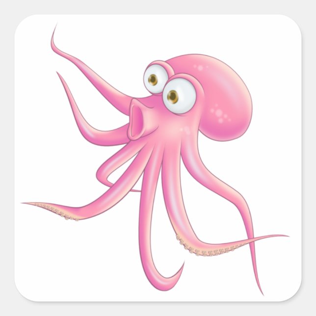 Adesivo Quadrado Octopus de desenho animado rosa (Frente)