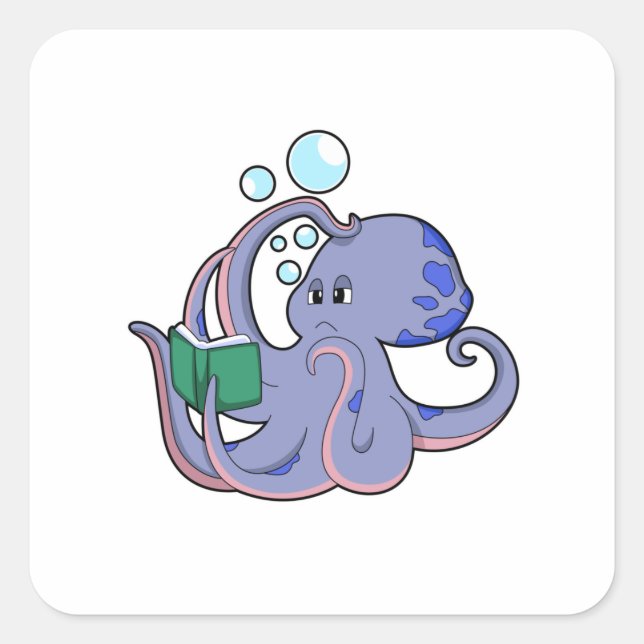 Adesivo Quadrado Octopus em Leitura com Livro (Frente)