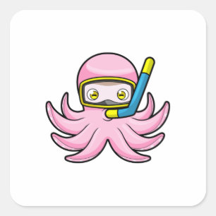 Adesivo Quadrado Octopus em mergulho com Snorkel e óculos de nataçã