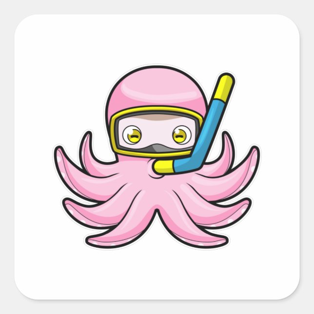 Adesivo Quadrado Octopus em mergulho com Snorkel e óculos de nataçã (Frente)