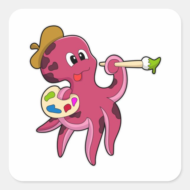 Adesivo Quadrado Octopus em pintura com pincel e cor (Frente)