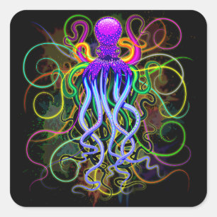 Adesivo Quadrado Octopus Luminescência Psicodélica