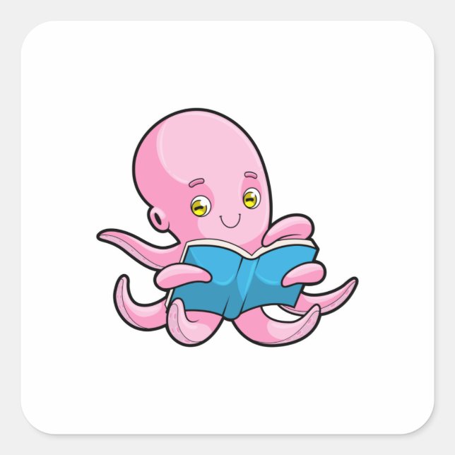 Adesivo Quadrado Octopus na leitura de um livro (Frente)