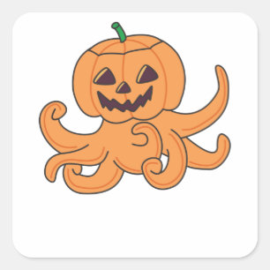 Adesivo Quadrado Octopus Na Pumpkin Orange Krak Octopus Halloween