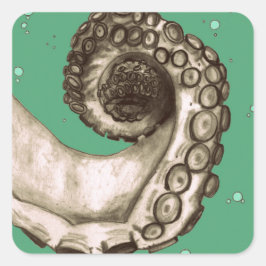 Adesivo Quadrado Octopus Náutico Verde Vintage Tentacle