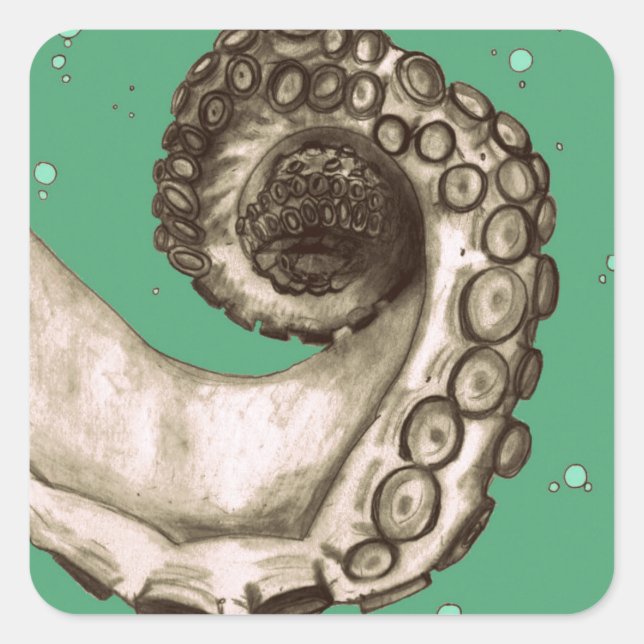 Adesivo Quadrado Octopus Náutico Verde Vintage Tentacle (Frente)