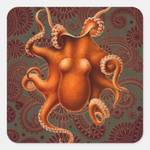 Adesivo Quadrado Octopus Sea Monster Cephalapod Vintage