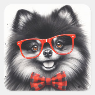 Adesivo Quadrado Óculos de Nerd Vermelho da Pomerânia