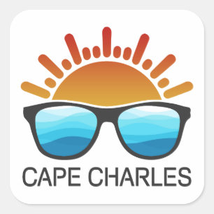 Adesivo Quadrado Óculos de sol da Praia de Cape Charles Virgínia