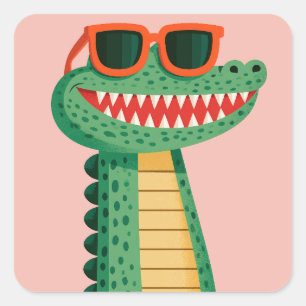 Adesivo Quadrado Óculos de sol de crocodilo engraçados, animal de d