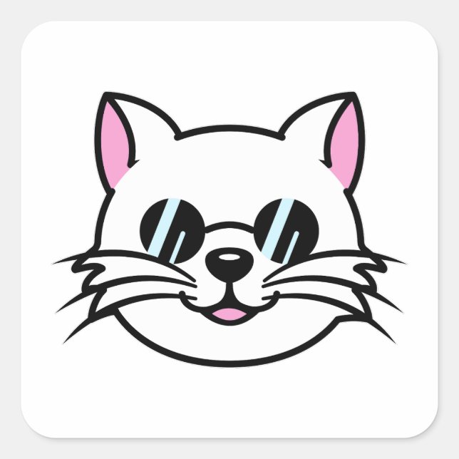 Adesivo Quadrado Óculos Pretos Vestidos de Gatos Brancos / Óculos e (Frente)