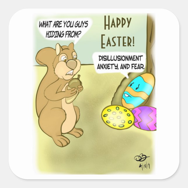 Adesivo Quadrado Ocultando Ovos de Páscoa (Frente)