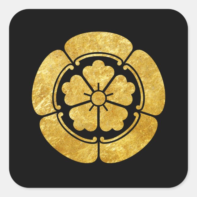 Adesivo Quadrado Oda Mon Japonês samurai clan faux gold em preto (Frente)