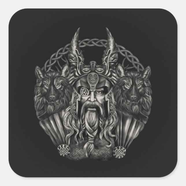 Adesivo Quadrado Odin e seus lobos Geri e Freki (Frente)