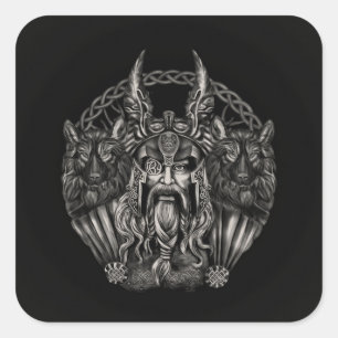 Adesivo Quadrado Odin e seus lobos Geri e Freki