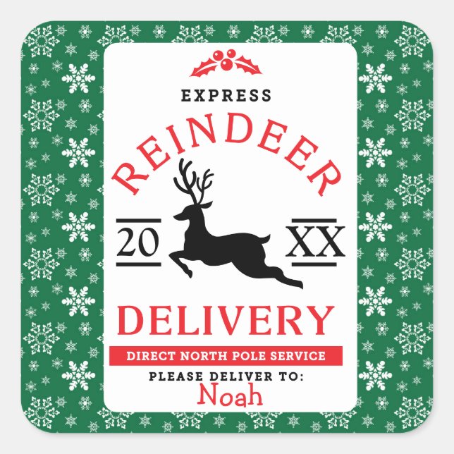 Adesivo Quadrado Oferta de Reindeer Express - Presente Personalizad (Frente)