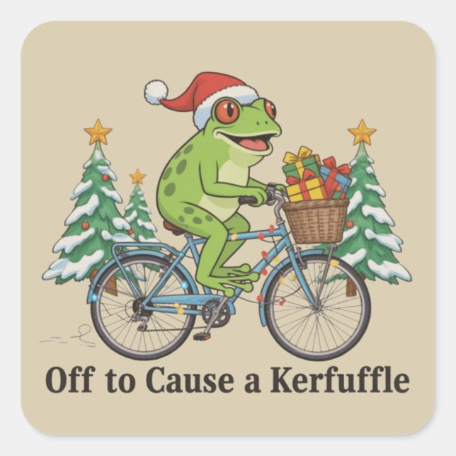 Adesivo Quadrado Off To Cause A Kerfuffle Frog Christmas Funny Meme (Frente)