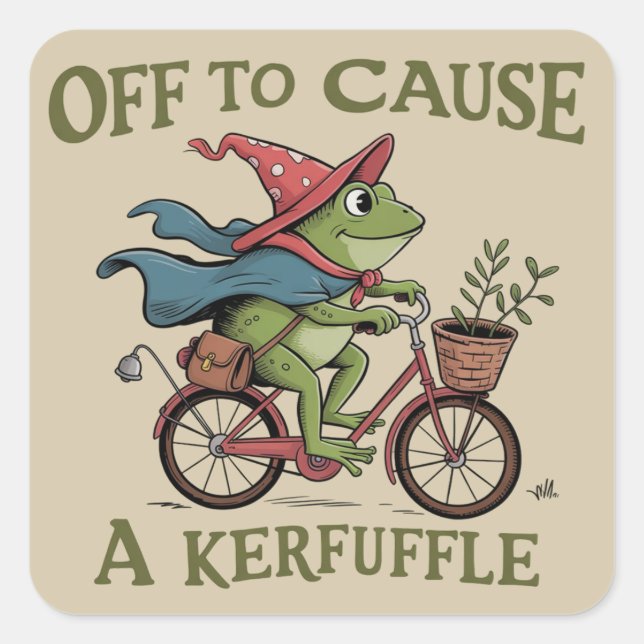 Adesivo Quadrado Off to Cause a Kerfuffle Frog Sarcastic Funny Meme (Frente)