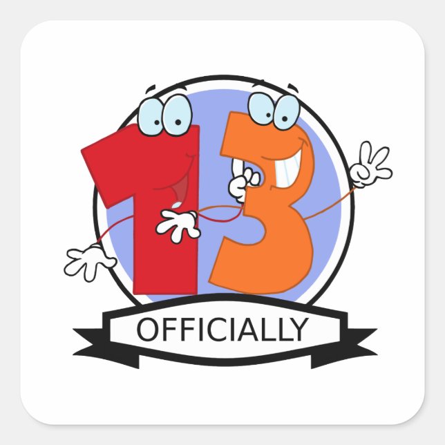 Adesivo Quadrado Oficialmente 13 Banner de Aniversário (Frente)