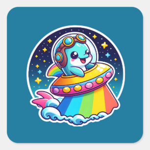 Adesivo Quadrado OFO Rainbow Dolphin