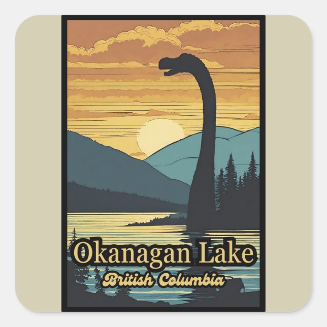 Adesivo Quadrado Ogopogo, o lago de Okanagan Monster, 70s (Frente)