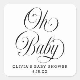 Adesivo Quadrado Oh Baby Elegant Script B & W Baby Shower Favor