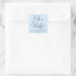 Adesivo Quadrado Oh Baby Elegant Script Lt. Blue Baby Shower Favor