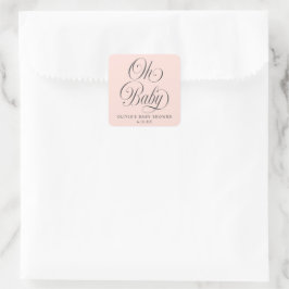 Adesivo Quadrado Oh Baby Elegant Script Pink Baby Shower Favor