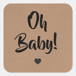 Adesivo Quadrado Oh Baby Gift Tag, Chá de fraldas Tags, Kraft