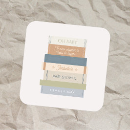 Adesivo Quadrado Oh Chá de fraldas Novo Capítulo Pilha De Livro De 