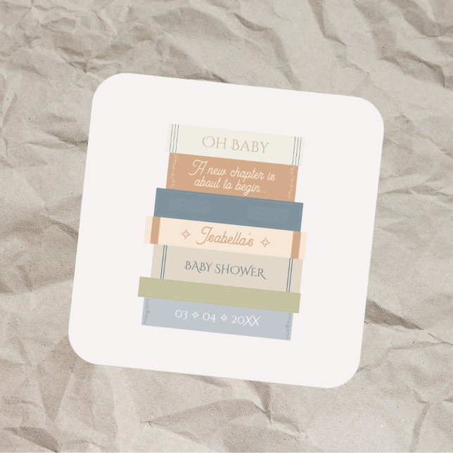 Adesivo Quadrado Oh Chá de fraldas Novo Capítulo Pilha De Livro De  (Oh Baby Shower New Chapter Storybook Book Stack Square Sticker)