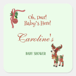 Adesivo Quadrado Oh, Deer! Baby’s Here! – Christmas Baby Shower