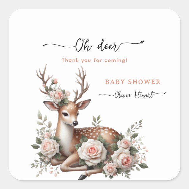 Adesivo Quadrado  oh deer baby shower thank you (Frente)