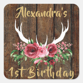 Adesivo Quadrado Oh Deer Birthday Favor Sticker