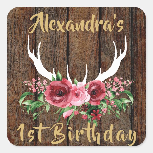 Adesivo Quadrado Oh Deer Birthday Favor Sticker (Frente)