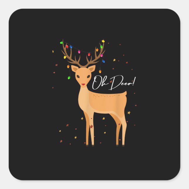 Adesivo Quadrado Oh Deer Christmas Light Pajama Cute Reindeer Holid (Frente)