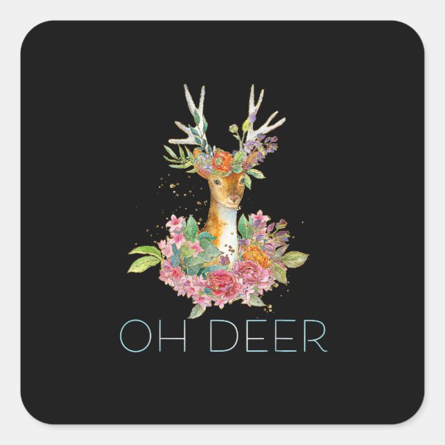 Adesivo Quadrado Oh Deer Cute Colorful Deer Minimal Design  (Frente)