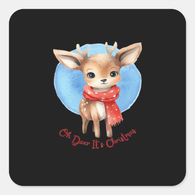 Adesivo Quadrado Oh Deer Its Christmas Retro Classic Design (Frente)