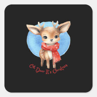 Adesivo Quadrado Oh Deer Its Christmas Retro Classic Design