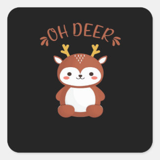 Adesivo Quadrado Oh Deer Kawaii Deer Estilo de Arte Divertido 