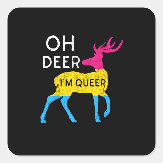 Adesivo Quadrado Oh Deer Queer Colorful Pride Flag Celebration  (Frente)