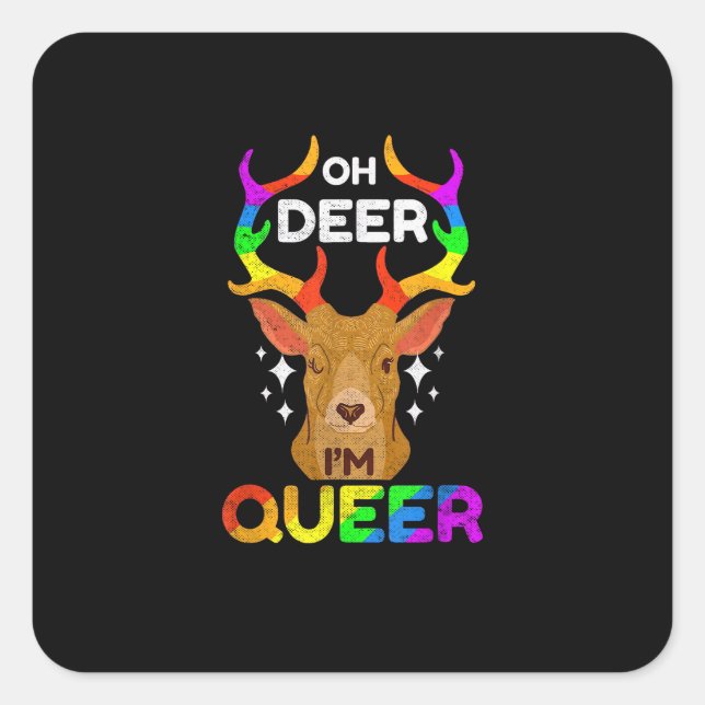 Adesivo Quadrado Oh Deer Queer Funny LGBTQ Pride Awareness  (Frente)