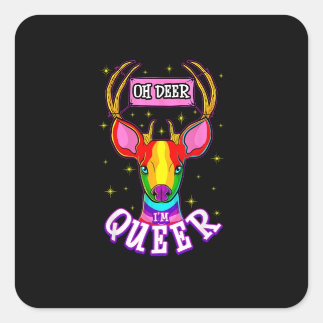 Adesivo Quadrado Oh Deer Queer Pride Month Celebration Gift  (Frente)