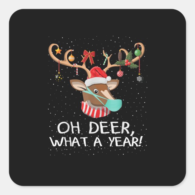 Adesivo Quadrado Oh Deer What a Year Christmas Family Style  (Frente)