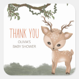 Adesivo Quadrado Oh Deer Woodland chá de fraldas obrigado você