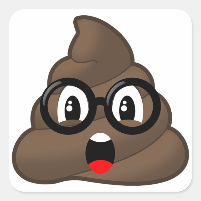 Adesivo Quadrado Oh Poop Emoji com óculos (Frente)