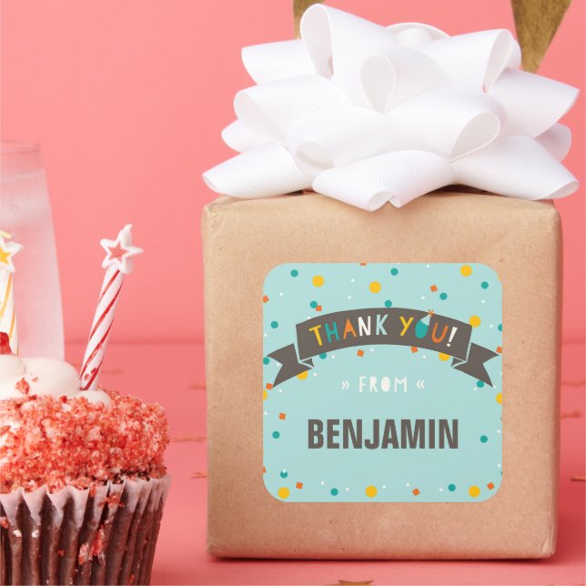 Adesivo Quadrado Oh Que Divertido Aniversário De Confetti Obrigado, (Festa)