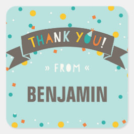 Adesivo Quadrado Oh Que Divertido Aniversário De Confetti Obrigado,