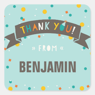 Adesivo Quadrado Oh Que Divertido Aniversário De Confetti Obrigado,