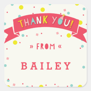 Adesivo Quadrado Oh Que Divertido Aniversário De Confetti Obrigado,